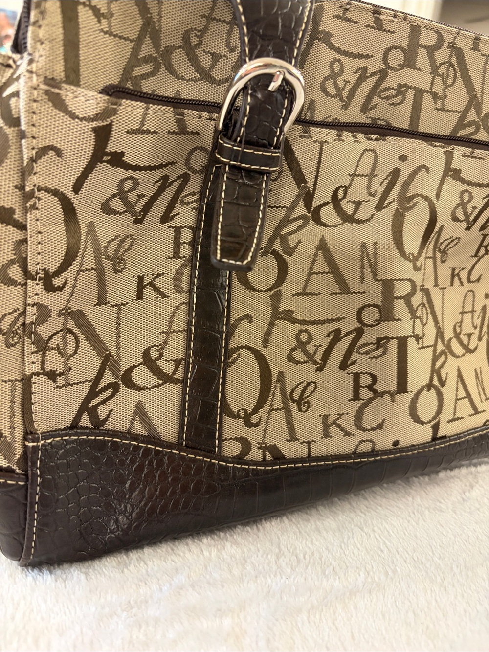 Vintage Sag Harbor Beige and Brown Logo Tote Bag - Picture 4 of 11